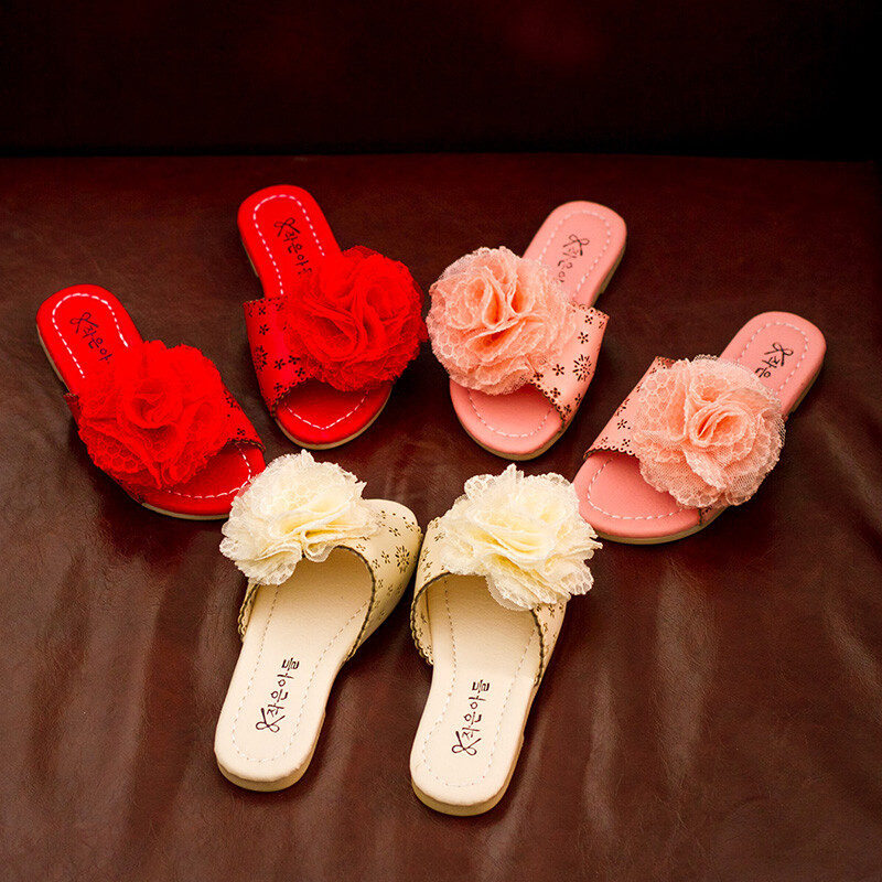 2016夏季花朵儿童拖鞋凉拖鞋潮女童防滑软底小孩一字拖公主沙滩鞋 红色 26