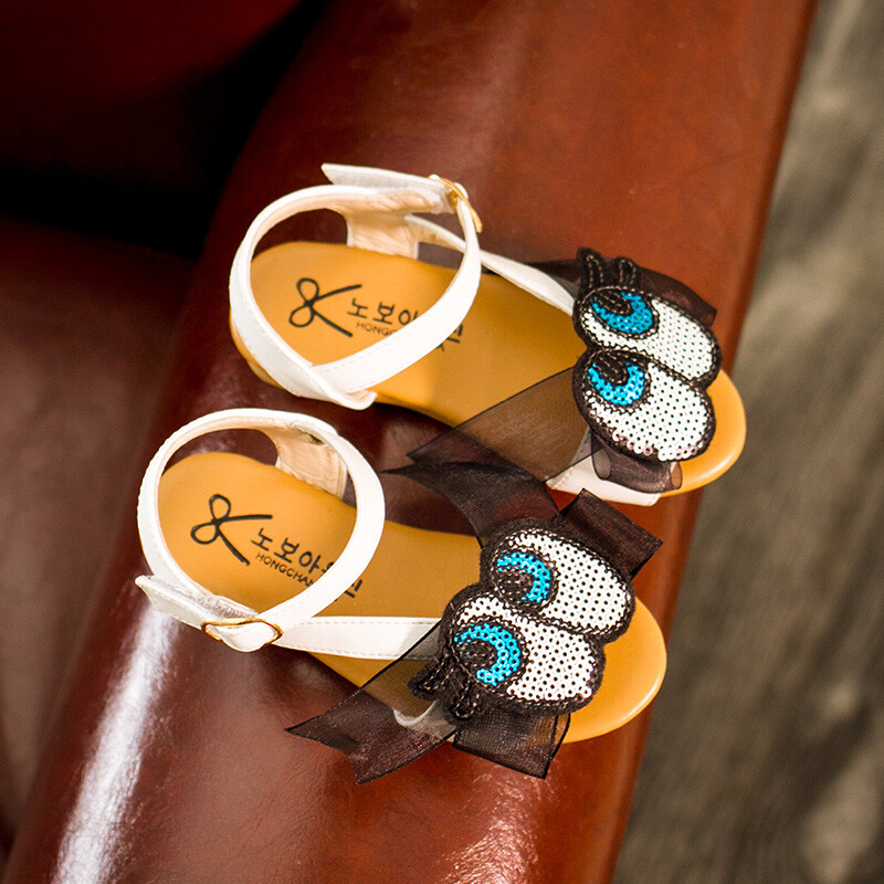 2016年夏季儿童凉鞋女童公主鞋露趾沙滩眼睛亮片平底鞋韩版 紫色 22